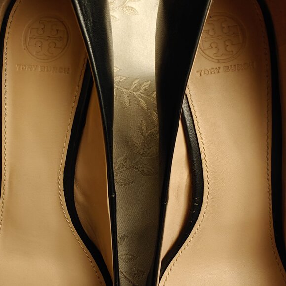 Tory Burch Benton Peep Toe Nappa Leather Black Wedge Heels Size 9.5 - Picture 2 of 7